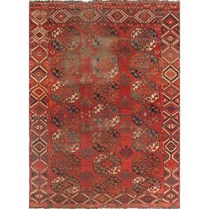 Alfombra de Lana Anudada a Mano Kiaan, Rojo Naranja Paem-1508, Diseño Geométrico Abstracto, Kilim Rectangular Grande 9x12, para Entrada del Hogar, Hecha a Mano - Product Image 1