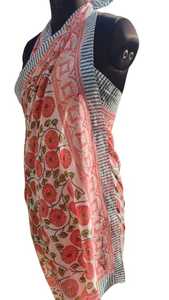 Pareos 100% algodón para mujer, traje de baño Floral Kalamkari, Batik, indio, estampado a mano, y cubrebocas Sarongs, (1014 CM X 180 CM) - Product Image 3