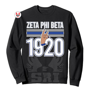 Zeta SHIELD chenille เสื้อกันหนาวผ้าฝ้ายปักลายภาษากรีก, เสื้อสวมหัวสีฟ้าสำหรับผู้หญิง - Product Image 1