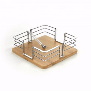 Servilletero de Acero Inoxidable con Base de Bambú de la Más Alta Calidad, con Brazo Ponderado para Decoración de Mesa de Restaurante - Product Image 1