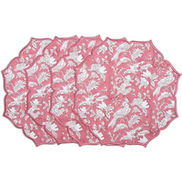 Set de table moderne traditionnel de luxe antidérapant en coton lavable à rayures florales |   Tapis à bords festonnés imprimé à la main pour la maison