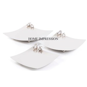 Juego de 2 bandejas de servicio de metal de alta calidad estándar hechas de color blanco con recubrimiento en polvo de forma redonda para restaurantes y hoteles - Product Image 3