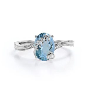 Oval Cut Aquamarine Engagement <b>Ring</b> <b>925</b> Sterling <b>Silver</b> 14K Gold Plated Luxury Prong Setting - Product Image 3