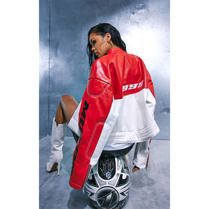 Chaqueta de cuero de imitación con bordado floral, chaquetas de mujer, abrigo de otoño, cuello vuelto, motorista, chaqueta de cuero negra Punk - Product Image 5