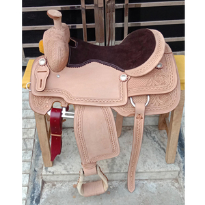Silla de Montar de Cuero Natural y Marrón de Alta Calidad, Estilo Western, para Caballos de Rancho - Product Image 1