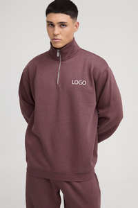 Survêtement décontracté respirant personnalisé avec logo, marron, coupe ample et carrée, col zippé à bec, pour homme, grande taille, vêtement de sport chaud pour l'hiver - Product Image 2