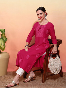 Mới Nhất Ấn Độ Lễ Hội Và Mặc Giản Dị Rayon Kurti Với Phù Hợp Với Quần Thiết Lập Cho Phụ Nữ Đầy Đủ Kích Thước Phạm Vi Sẵn Sàng Cho Xuất Khẩu - Product Image 3