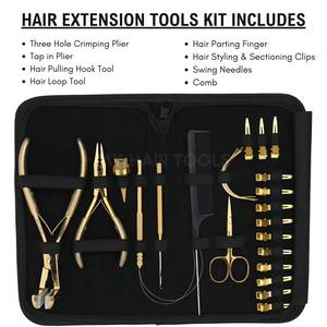 Kit d'extension de cheveux avec pince à perles à trois trous, ruban adhésif, crochet antidérapant, peigne de coiffage, anneau de séparation, pinces à bec de canard pour sectionner les cheveux - Product Image 2