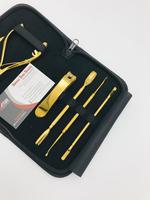 Kits d'Outils Professionnels pour Manucure Pédicure en Acier Inoxydable Plaqué Or avec Logo Personnalisé, Durables (Poussoir, Coupe-Ongles, Ciseaux)