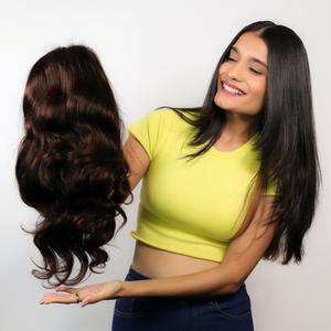 Perruque en cheveux indiens avec dentelle frontale, 100% cheveux Remy, ligne de cheveux naturelle, petite dentelle française, sans colle, légère, respirante et confortable - Product Image 5