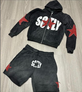 Ensemble de survêtement d'été personnalisé de haute qualité pour hommes-T-shirt imprimé respirant et short ensemble de 2 pièces à motif solide - Product Image 6