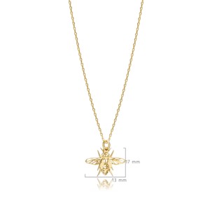Laser Cut <b>Bee</b> Design Pendant Necklace 925 Sterling Silver Gold Plated Handmade Turkish Wholesale Jewelry - Product Image 4