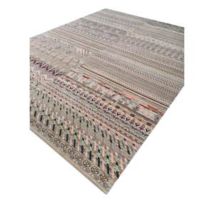 Tapis en laine et soie de bambou noué à la main Manchaha Lev-667 à motifs géométriques gris et noir pour la décoration de la maison et du salon - Product Image 2