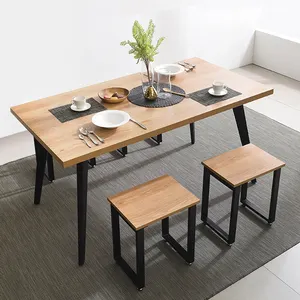 Conjunto de mesa Grande y Pequeña de comedor, mueble moderno de madera y Metal, Rectangular, cuadrado, MDF, estilo rústico, 4, 6 y 8 plazas