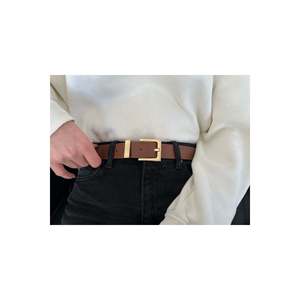 Ceinture pour femme à boucle carrée, ceinture pour pantalon, ceinture pour veste, ceinture pour robe - Tan-Gold - Product Image 4