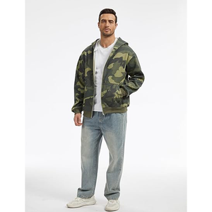 Sweat à capuche personnalisé pour homme, poids lourd 500 g/m², design camouflage, fermeture éclair, tissu polaire, haute qualité, ODM/OEM - Product Image 3