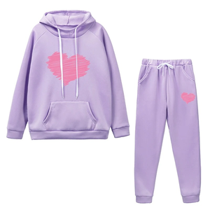 Conjunto Deportivo de 2 Piezas para Mujer, Sudadera con Capucha y Pantalones Deportivos, Diseño con Corazón, Estilo Casual para Otoño e Invierno, Gran Venta - Product Image 1