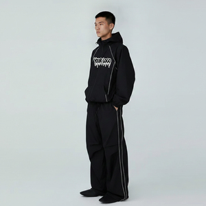 <b>Men's</b> Custom Hooded Tracksuit Set Solid <b>White</b> Loose Fit Zipper Front Windbreaker Streetwear Sweatsuit Full Length <b>Pant</b> - Product Image 5