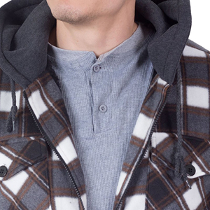 Premium High Quality <b>Men's</b> Winter <b>Jacket</b> Custom Flannel with Hoodie New Design Solid Color Windbreaker and Fleece Material - Product Image 2