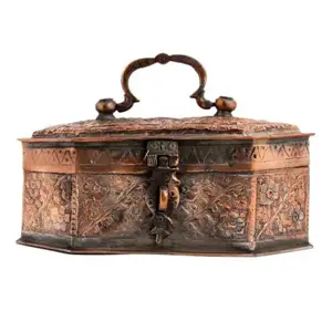 Caja de joyería de cobre antiguo hecha a mano, con diseño Floral Kashmiri, ilustraciones, embalaje de joyería, caja de exhibición de regalo, accesorios SNP-1144