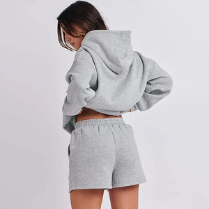 Novedad y Conjuntos Deportivos Personalizados de Fabricantes, Conjuntos de Entrenamiento y Sudadera con Capucha de Algodón, Pantalones Cortos Acampanados, Conjunto de 2 Piezas, Chándales para Mujer - Product Image 2