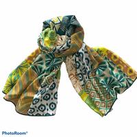 Écharpe longue de luxe 100 % soie MAYURI CREATIONS pour femme, motif géométrique imprimé numériquement, nœuds audacieux, collection printemps