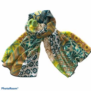 Luxury 100% <b>Silk</b> MAYURI CREATIONS Women's Designer Long Spring Plain <b>Scarf</b> Comfortable Geometric Printed Pattern Bold Bows Logo - Product Image 1