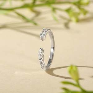 Jeulia 18K <b>Gold</b> Plated Open Stackable Cluster Wedding <b>Ring</b> with Pave <b>Set</b> Band - Product Image 4