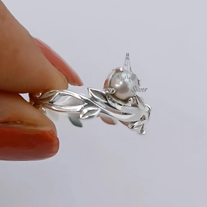 Pearl Leaf Ring, 925 Sterling Silver Handmade Boho Nature Inspired Band - Product Image 6