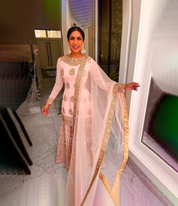 Indian Sequin Embroidered Sharara Gharara Kurti <b>Set</b> Pakistani Designer Ethnic Wear 3 Pcs Stitched Georgette Fabric Outfit - Product Image 2