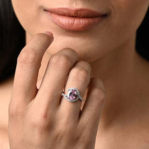 CLARA Bague Solitaire Géométrique Romantique en Argent Sterling 925 pour Homme, Taille Ajustable, avec Morganite Rose Malin et Platine - Product Image 4