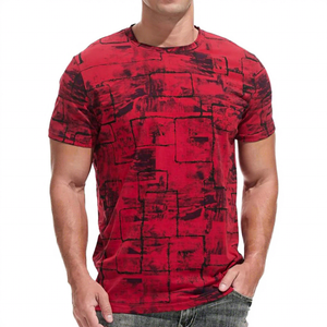 Men's <b>Red</b> Print Short Sleeve T-<b>Shirt</b> Slim Fit O-Neck Casual Knitted Breathable Polyester <b>Shirt</b> - Product Image 1