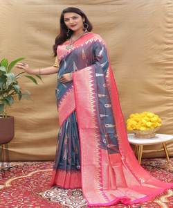 Saree inspiré de la soie avec un design en filet pour les femmes - Product Image 2