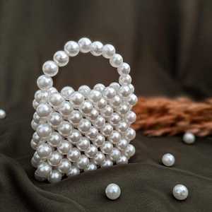 <b>Ivory</b> Pearl Beaded Plastic Hobo Bag Handmade Modern Statement Purse | Elegant Bead Shoulder Bag | Large Durable Travel Ready - Product Image 1