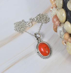 Colgante de piedras preciosas de turquesa naranja, venta al por mayor, colgante de joyería fina de Plata de Ley 925 con sello 925, joyería colgante de plata - Product Image 4