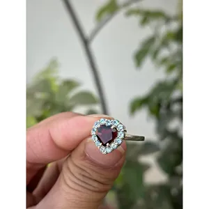 Bague Cœur en Argent 925 avec Grenat Naturel, Tendance, Sertie Or Rose et Plaqué Or Rhodium 18K, Plusieurs Options Disponibles - Product Image 3