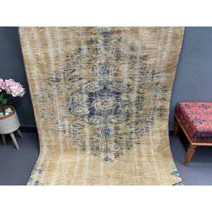 Vintage Turkish Area Rug 4.4x9 ft, <b>Brown</b> <b>Wool</b> Rug - Product Image 2