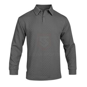 Polo de Manga Larga para Hombre, Tejido de Gofre Texturizado, Gris, Informal, para Otoño, Mezcla de Algodón, Logotipo Personalizado, Suéter Elegante para Uso Diario - Product Image 3