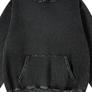 Pull en coton tricoté lavé à l'acide 300gsm sweat à capuche coupe régulière avec logo personnalisé sur le devant noir pour hommes respectueux de l'environnement - Product Image 6