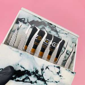 Pinzas de extensión de pestañas de alta calidad Pinzas de volumen de pestañas de acero inoxidable japonés de plata Etiqueta privada - Product Image 1