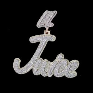 Pendentif personnalisé en argent 925 avec moissanite glacée, logo en écriture cursive, bijoux hip-hop, vente en gros - Product Image 4