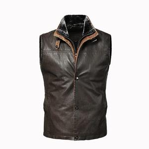 <b>Man</b> Leather Vest Autumn Fashion Vintage Stand Collar Zipper Male Cargo Waistcoat Sleeveless Waterproof Loose Coat For <b>Men</b> - Product Image 1