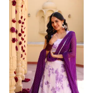Conjunto de Lehenga Floral para Mujer Zaira Levender, Chifón Puro - Product Image 3