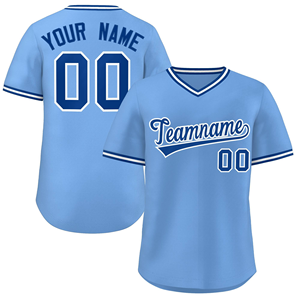 Maillot de baseball bleu clair personnalisé pour hommes, uniforme d'équipe personnalisé, col en V, manches courtes, chemise de softball avec nom et numéro - Product Image 1