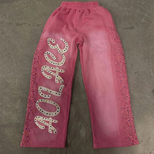 Ensemble de survêtement décontracté personnalisé avec strass, fermeture à cordon, sweat à capuche et pantalon de jogging en molleton 100 % coton - Product Image 4