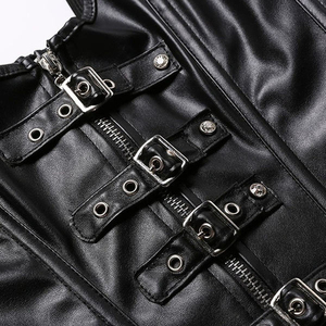 Wholesale New Arrival Breathable Soft Leather <b>Corset</b> Steampunk Boned Burlesque Bustier Lingerie Top <b>Black</b> Waist Training Medium - Product Image 3