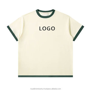 T-shirt à col rond en coton brodé sur mesure pour hommes, manches courtes à motif solide avec col contrasté, t-shirt de sport 100% coton - Product Image 2