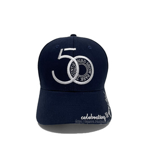 หมวกเบสบอลแบบมีโครงสร้าง6แผงสีกรมท่าหมวกเย็บปักด้านหน้าและปีก2D เทปพิมพ์ด้านในตัวปิดพลาสติกแบบปรับได้ - Product Image 1