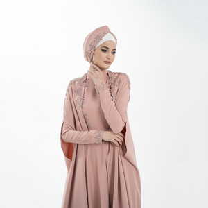 Islamic Modest Dress with <b>Cape</b> Pink Hydrangea Slim Fit Abaya Dress with Embroidery for <b>Women</b> From Manufacturer - Product Image 1