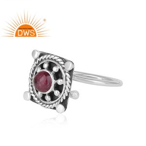 Bague empilable en tourmaline rose naturelle en argent sterling oxydé, design fait à la main, fabricant de bijoux - Product Image 3